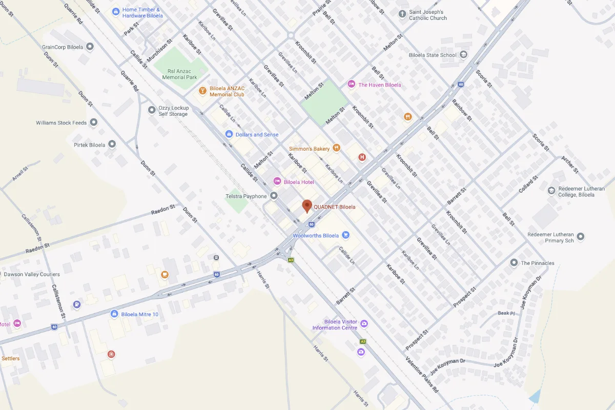 Map showing location of the QUADNET Biloela Office