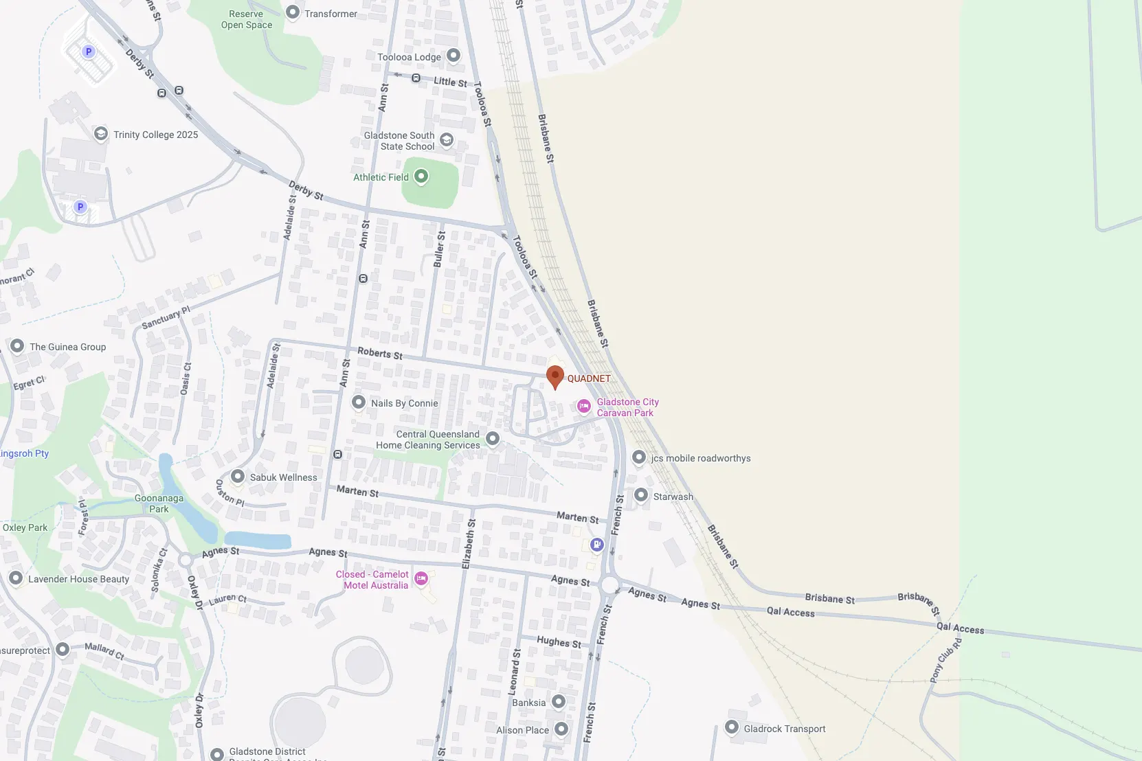 Map showing location of the QUADNET Gladstone Office