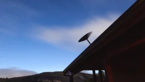 Satellite dish on the roof of a building