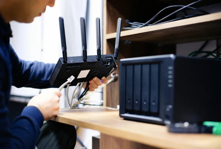 Technician installing a wifi router